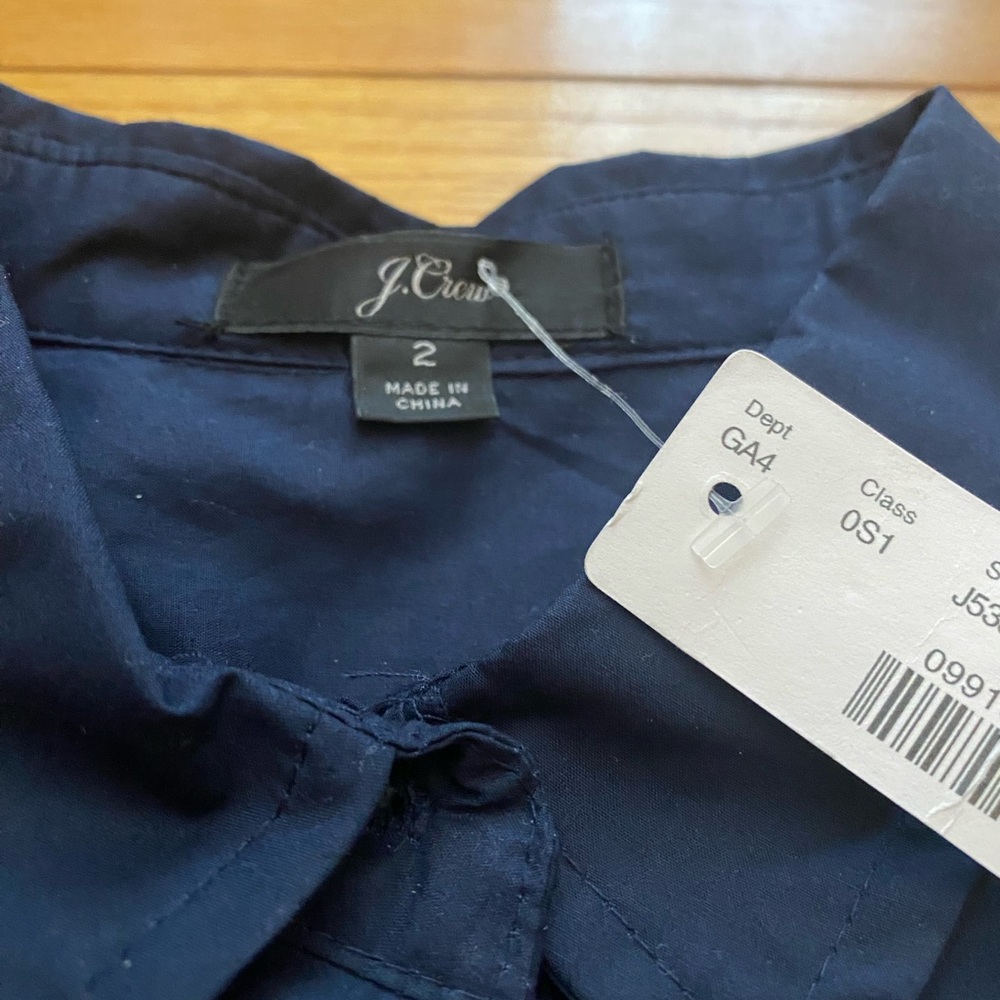 NWT J. CREW Navy Tie Waist Midi Shirtdress In Cotton Poplin - Picture 9 of 11